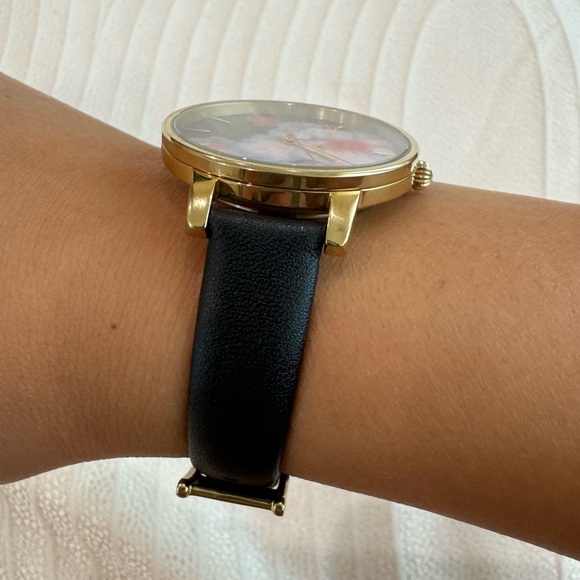 COPY - Ted Baker Gold Tone Watch with Floral Dial & Black Leather Band main image 5